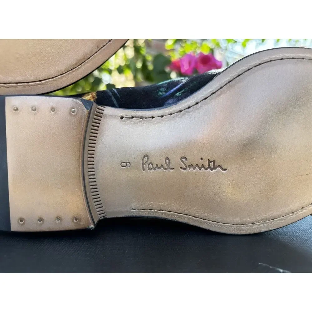 Paul Smith Tudor Velvet Loafer Shoes Floral Black Sz 39 US 6